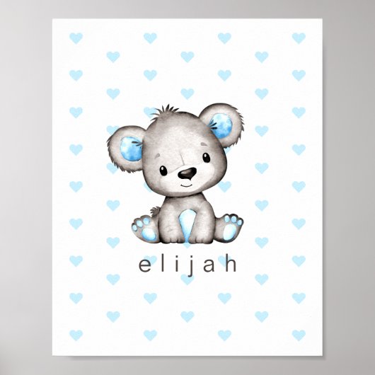 Persoonlijke teddybeer voor babyjongen met blauwe  poster (Voorkant)