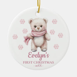 Persoonlijke teddybeer voor meisjes eerste kerst keramisch ornament