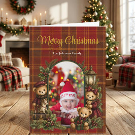 Persoonlijke teddyberen familie foto kerst feestdagen kaart