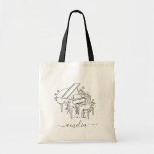Persoonlijke tekening van een vrouwelijke pianospe tote bag