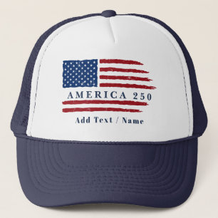 Persoonlijke tekst Amerika 250 patriottische vlag Trucker Pet