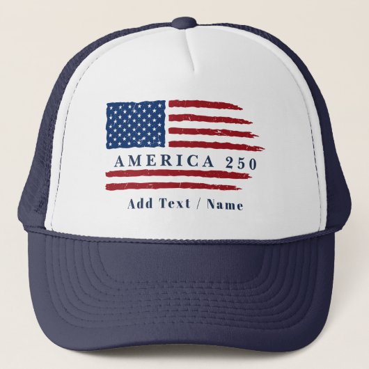 Persoonlijke tekst Amerika 250 patriottische vlag Trucker Pet (Voorkant)
