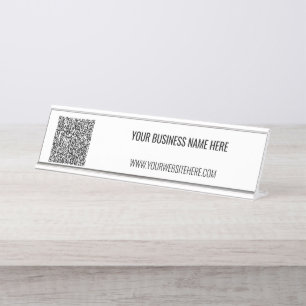 Persoonlijke tekst en QR-code bureau naamplaat