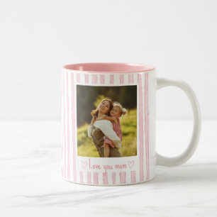 Persoonlijke tekst foto roze strepen Coquette Tweekleurige Koffiemok