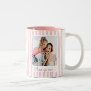 Persoonlijke tekst foto roze strepen Coquette Tweekleurige Koffiemok