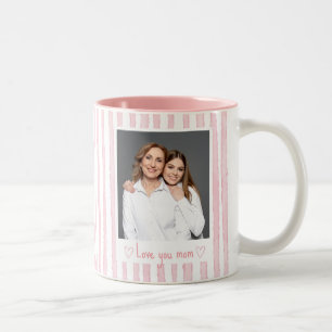 Persoonlijke tekst foto roze strepen Coquette Tweekleurige Koffiemok