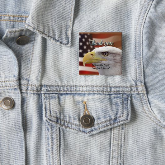 Persoonlijke tekst VS Patriottisch Dank u Pinback Vierkante Button 5,1 Cm (In situ)