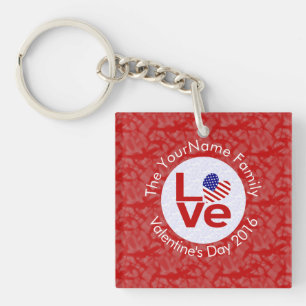 Persoonlijke tekst 'VS Rood LIEFDE Hart Vlag' Sleutelhanger