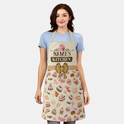 Persoonlijke tekst, waterverf cupcake en dessert schort (Gedragen)