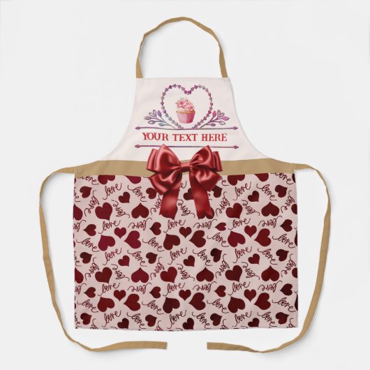 Persoonlijke tekst, waterverf hart en cupcake schort (Voorkant)