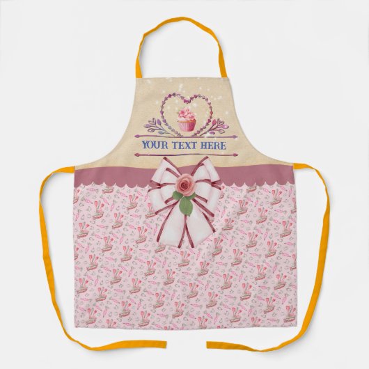 Persoonlijke tekst, waterverf hart en cupcake schort (Voorkant)