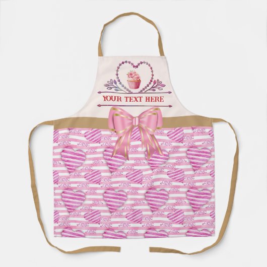 Persoonlijke tekst, waterverf hart en cupcake schort (Voorkant)