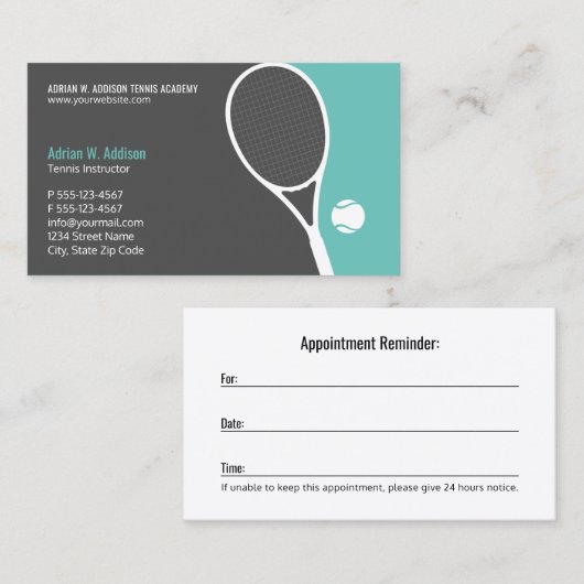 Persoonlijke Tennis Coach Instructor Club Afspraak Afsprakenkaartje (Voorkant / Achterkant)
