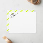 Persoonlijke tennisstripes notitiekaart met preppy notitiekaartje (Voorkant / Achterkant in situ)