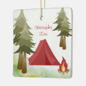 Persoonlijke tenten en kampvuur kerstmis keramisch ornament (Links)
