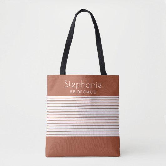 Persoonlijke Terracotta Gestreepte Bruidsmeisje Tote Bag (Voorkant)
