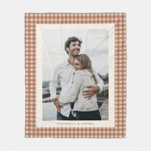 Persoonlijke Terracotta Gingham Koppel Foto Fleece Deken