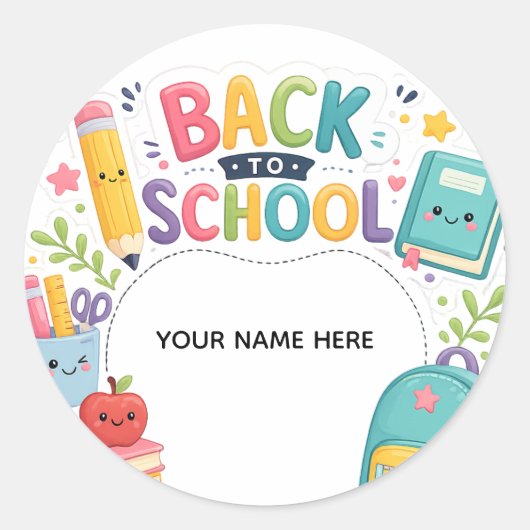Persoonlijke 'Terug naar school'-ronde sticker voo (Voorkant)
