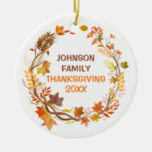 Persoonlijke Thanksgiving Familie Herfst Krans Keramisch Ornament