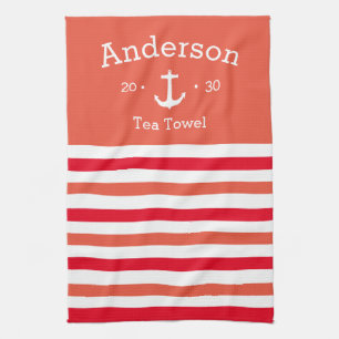Persoonlijke Theedoek - Gestreepte O/Rood Maritiem