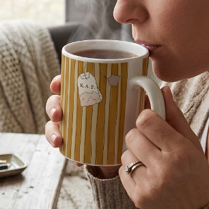 Persoonlijke Theezakje Gele Gestreepte Monogram Koffiemok