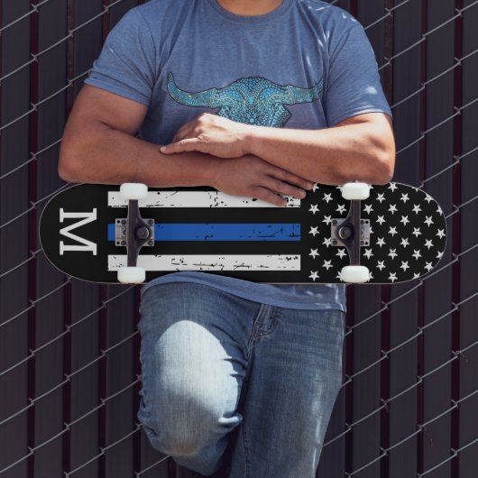 Persoonlijke thin Blue Line Flag Monogram Politie Persoonlijk Skateboard (Buiten 3)