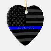 Persoonlijke Thin Blue Line Grey US Flag Jouw teks Keramisch Ornament (Rechts)