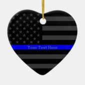 Persoonlijke Thin Blue Line Grey US Flag Jouw teks Keramisch Ornament (Voorkant)