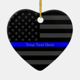 Persoonlijke Thin Blue Line Grey US Flag Jouw teks Keramisch Ornament