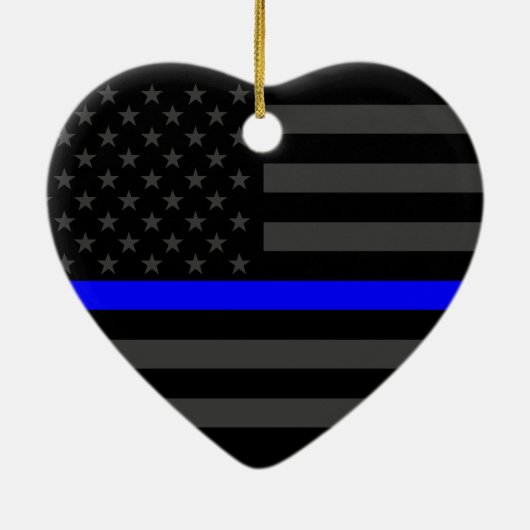 Persoonlijke Thin Blue Line Grey US Flag Jouw teks Keramisch Ornament (Achterkant)