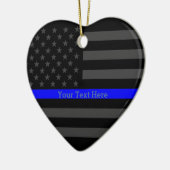 Persoonlijke Thin Blue Line Grey US Flag Jouw teks Keramisch Ornament (Links)