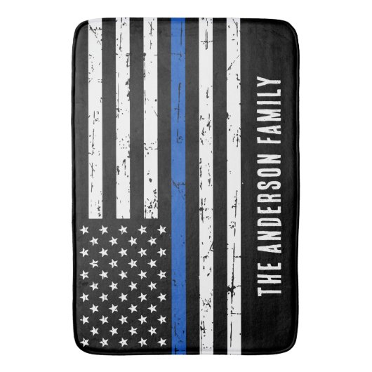 Persoonlijke Thin Blue Line Police Flag Bath Mat (Voorkant Verticaal)