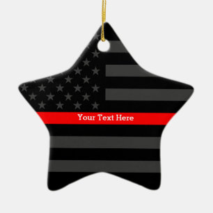 Persoonlijke Thin Red Line Grey US Flag Jouw tekst Keramisch Ornament