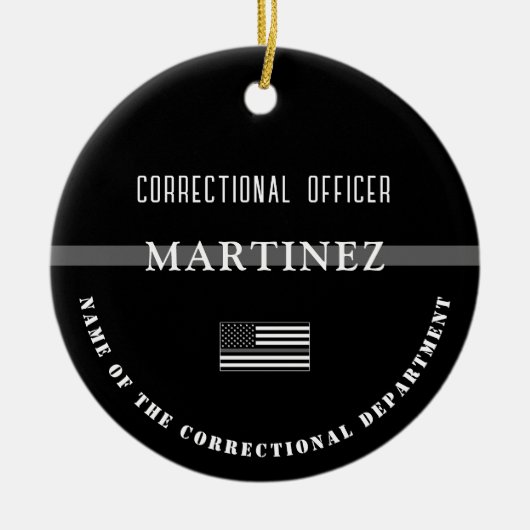 Persoonlijke Thin Silver Line Correction Officer Keramisch Ornament (Voorkant)