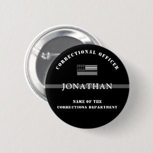 Persoonlijke Thin Silver Line Correction Officer Ronde Button 5,7 Cm