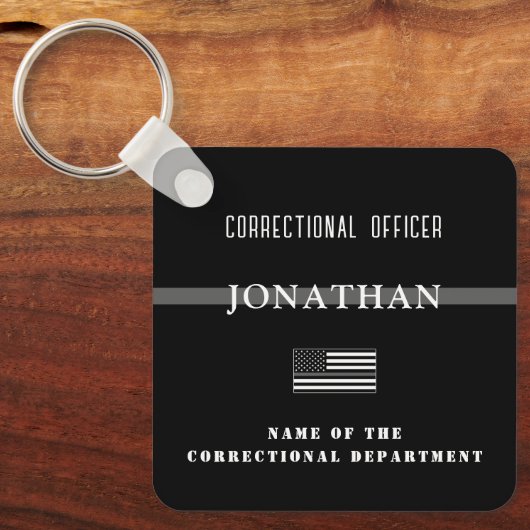 Persoonlijke Thin Silver Line Correction Officer Sleutelhanger (Voorkant)