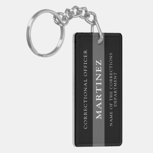 Persoonlijke Thin Silver Line Correction Officer Sleutelhanger (Voorkant Links)