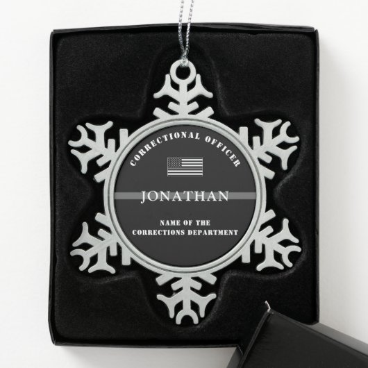 Persoonlijke Thin Silver Line Correction Officer Tin Sneeuwvlok Ornament (Kistje)