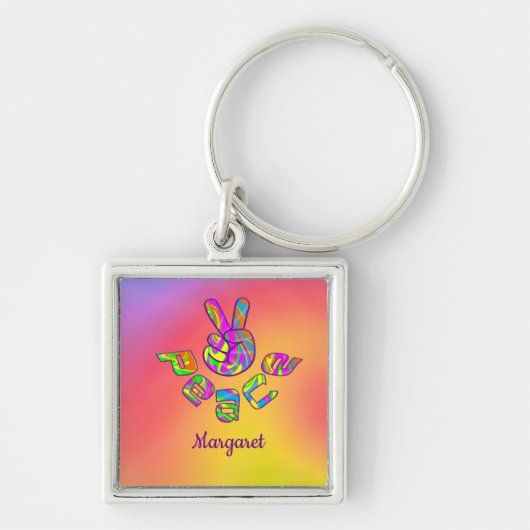 Persoonlijke Tie Dye Peace-Sleutelhanger Sleutelhanger (Voorkant)