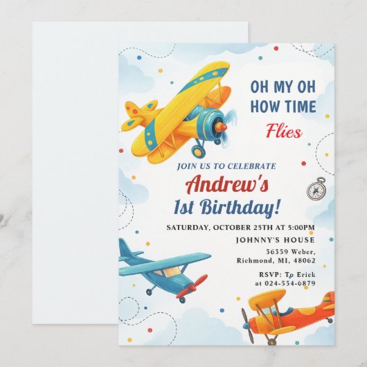 Persoonlijke tijd vliegt 1e verjaardag voor baby k kaart (Voorkant / Achterkant)