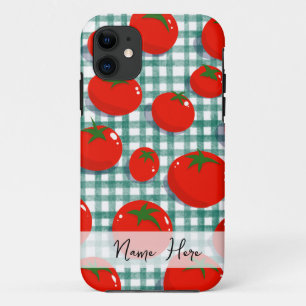 Persoonlijke Tomaat op Groene Gingham Hoortelefoon Case-Mate iPhone Case
