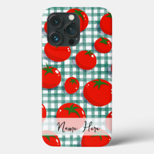 Persoonlijke Tomaat op Groene Gingham Hoortelefoon Case-Mate iPhone Case