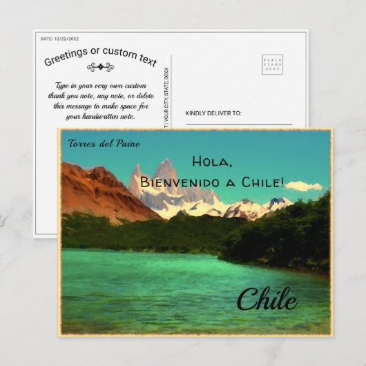 Persoonlijke Torres del Paine, Chili Briefkaart (Voorkant / Achterkant)