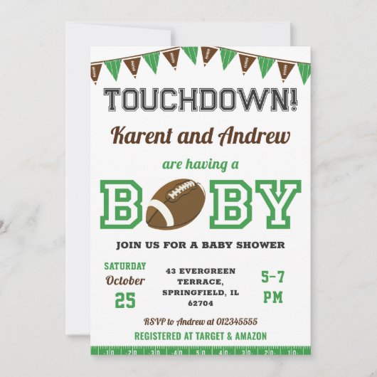 Persoonlijke Touchdown Sports Football Baby shower Kaart (Voorkant)