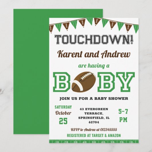 Persoonlijke Touchdown Sports Football Baby shower Kaart (Voorkant / Achterkant)