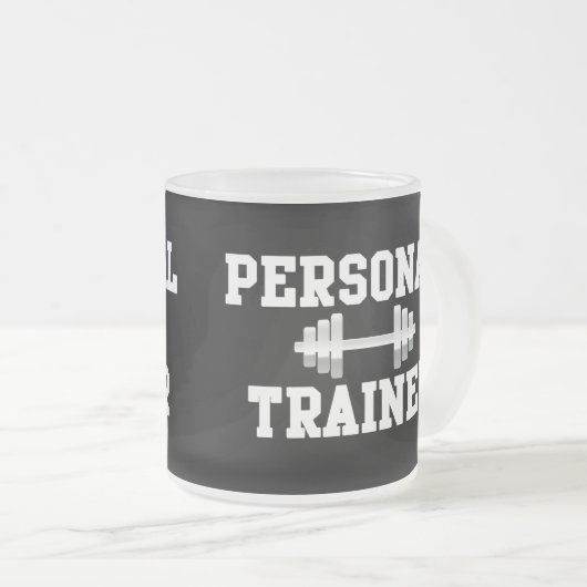 Persoonlijke trainer Black en White Dumbell Traini Matglas Koffiemok (Voorkant rechts)