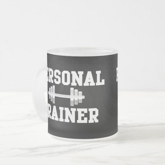 Persoonlijke trainer Black en White Dumbell Traini Matglas Koffiemok (Voorkant links)