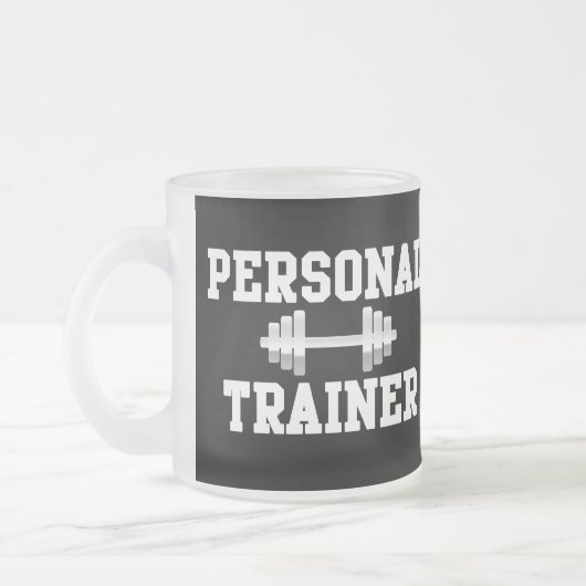 Persoonlijke trainer Black en White Dumbell Traini Matglas Koffiemok (Links)