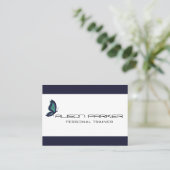 Persoonlijke trainer blauw modern vlinder geometri visitekaartje (Staand voorkant)