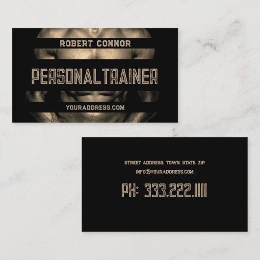 Persoonlijke trainer Musculair Man Zwarte Kaart Visitekaartje (Voorkant / Achterkant)